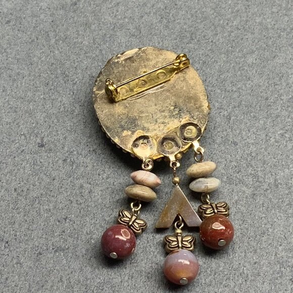 Butterfly Bead Dangle Brooch 3 In Marbled Purple Pin Gold White Arrow Retro  80s - Picture 4 of 5